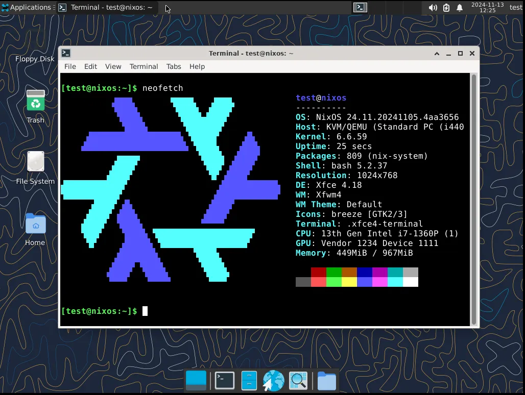 Neofetch on the NixOS VM