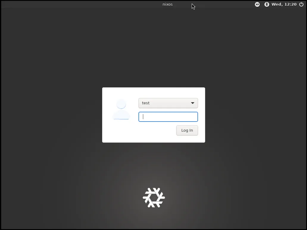The XFCE greeter on the NixOS VM
